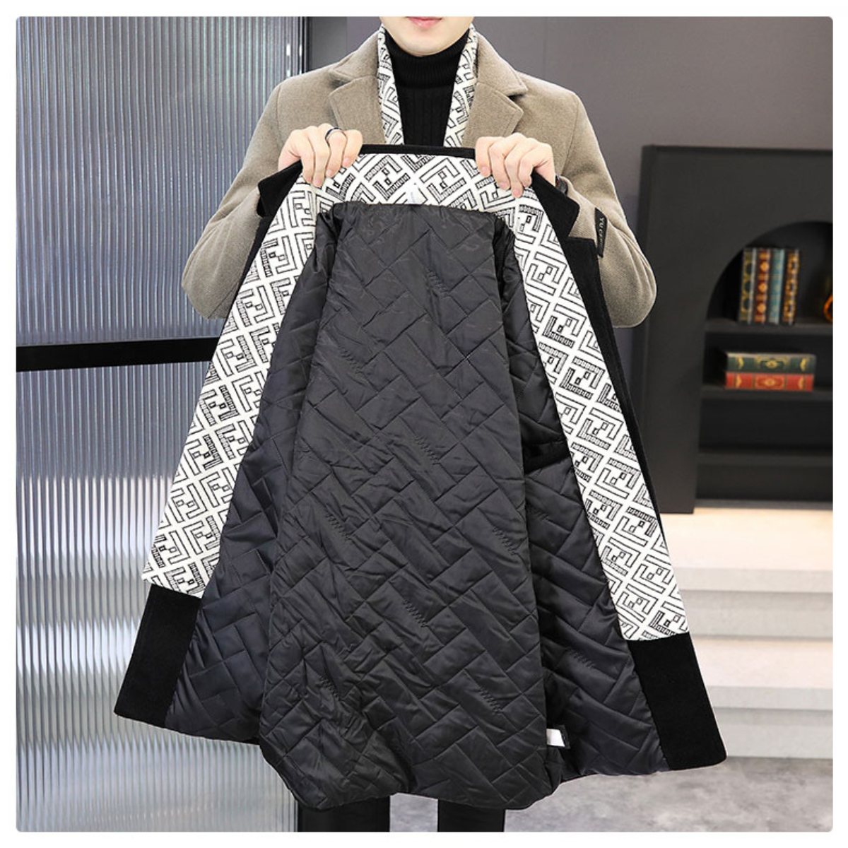 Privazz - Men's Tweed Winter Jacket with Lapel, Lined with White Duck Down