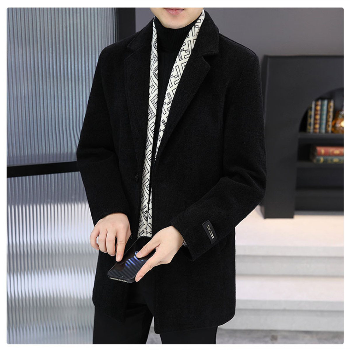 Privazz - Men's Tweed Winter Jacket with Lapel, Lined with White Duck Down