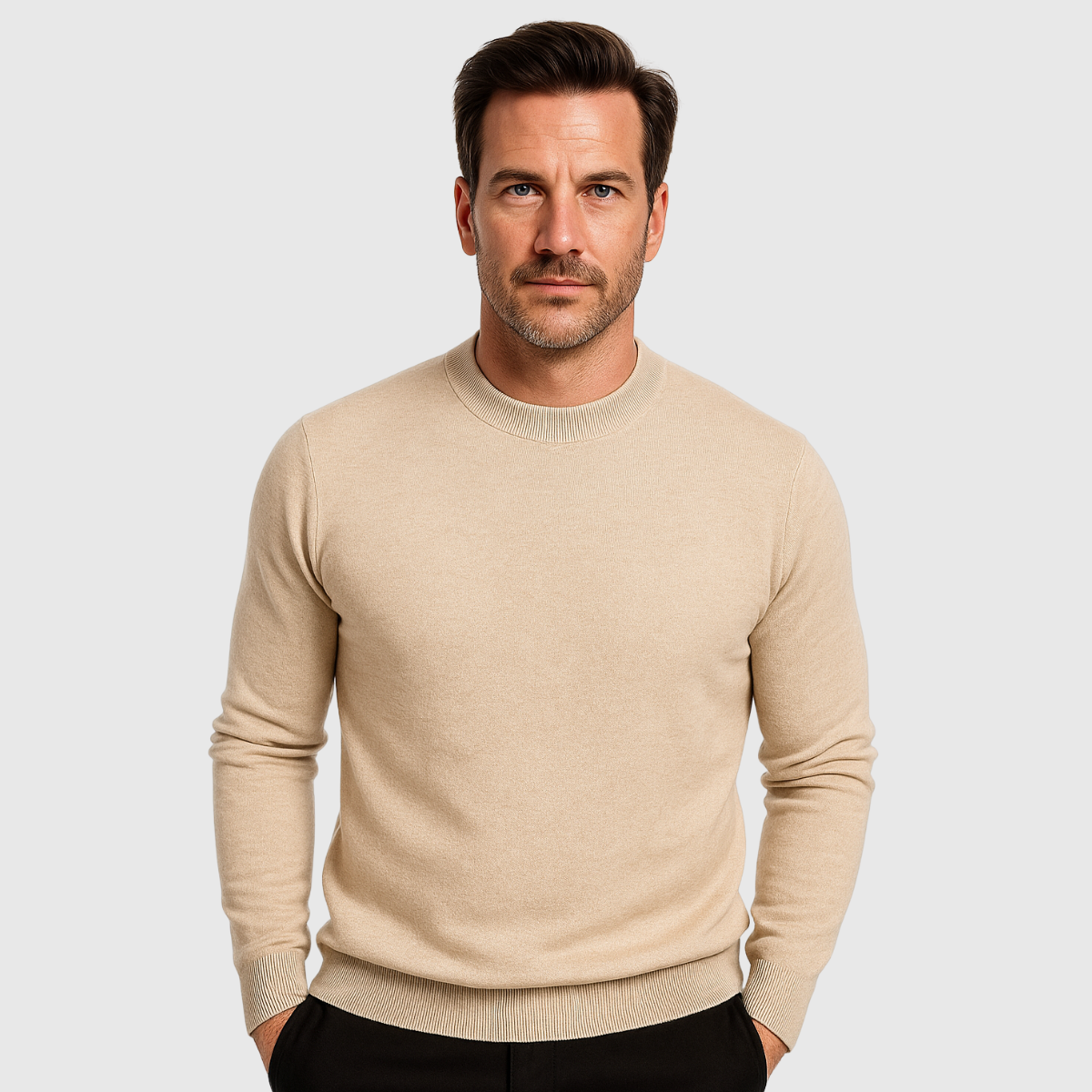 Privazz – Men’s Thick Cashmere Jumper in Solid Colour – High Quality