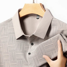 Privazz – Men’s Shirt with Geometric Print and Textured Fabric