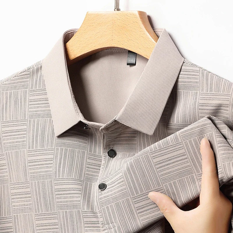 Privazz – Men’s Shirt with Geometric Print and Textured Fabric