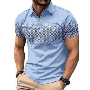 Privazz – Men’s Polo with Geometric Print and Zip – Stylish and Comfortable for Every Day
