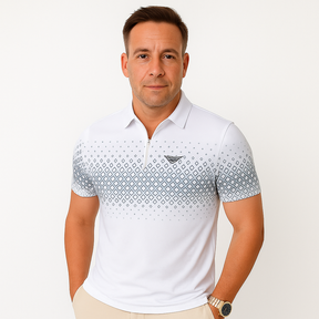Privazz – Men’s Polo with Geometric Print and Zip – Stylish and Comfortable for Every Day