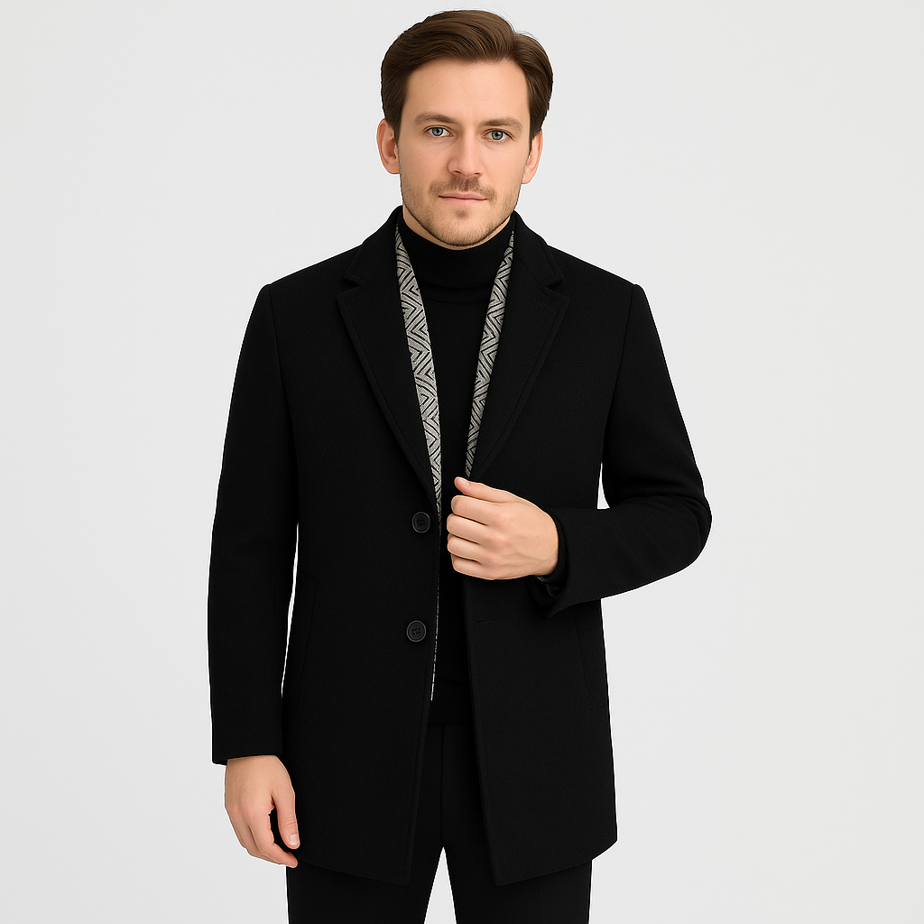 Privazz – Men’s Tweed Winter Coat with Lapels, Lined with White Duck Down