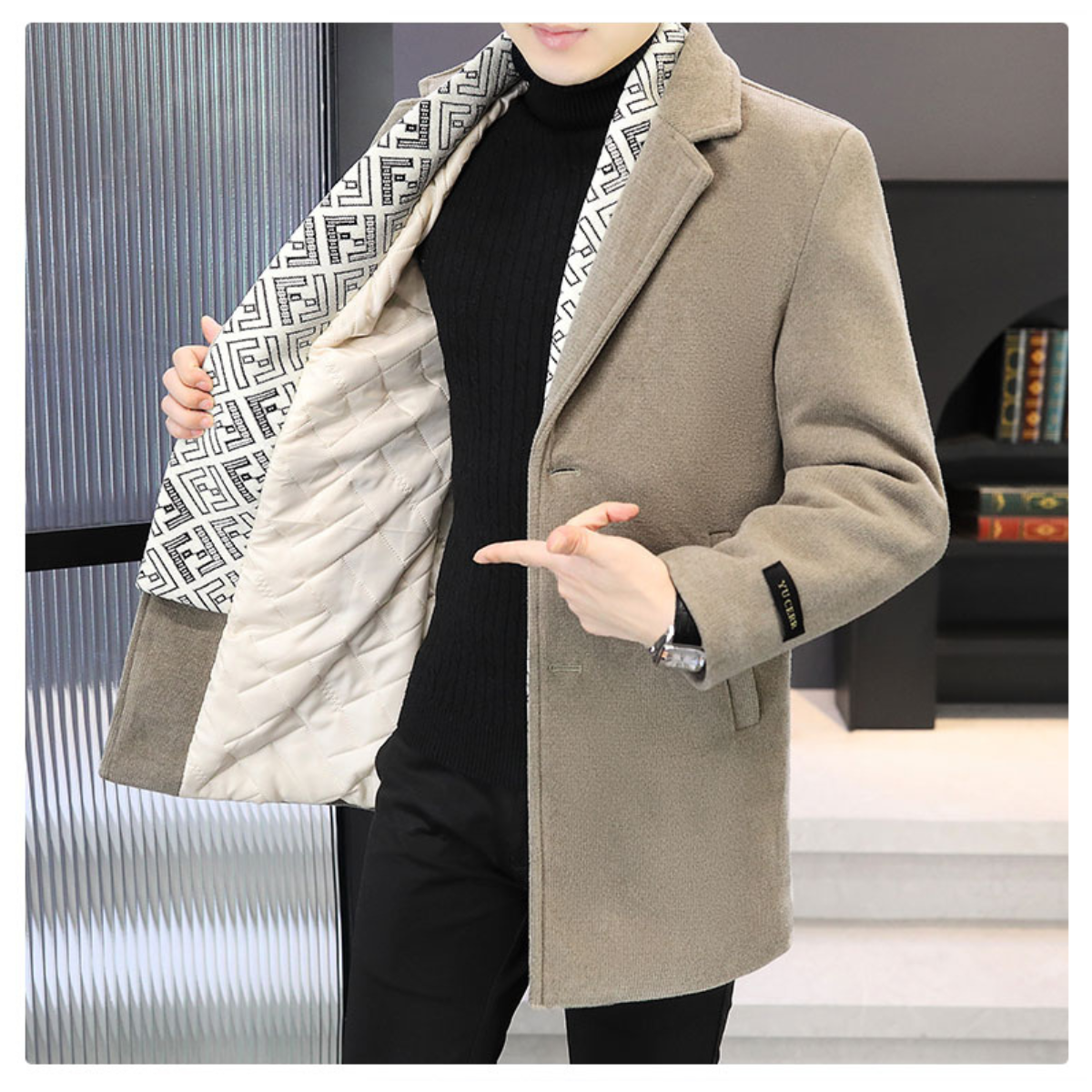 Privazz – Men’s Tweed Winter Coat with Lapels, Lined with White Duck Down