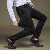 Privazz – Men’s Black Dress Trousers with Stretch Fabric and Adjustable Waist