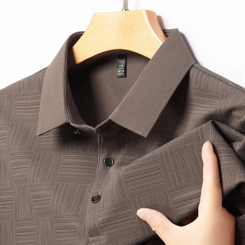Privazz – Men’s Shirt with Geometric Print and Textured Fabric