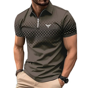 Privazz – Men’s Polo with Geometric Print and Zip – Stylish and Comfortable for Every Day