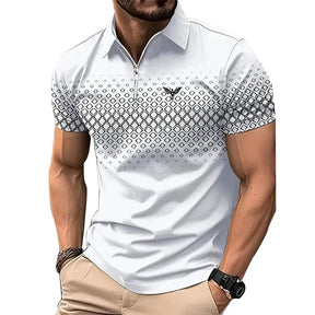 Privazz – Men’s Polo with Geometric Print and Zip – Stylish and Comfortable for Every Day