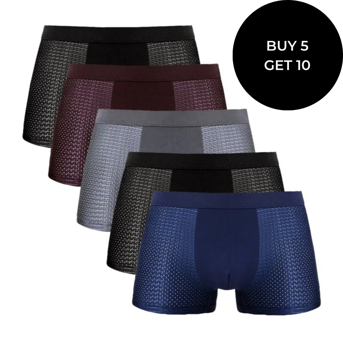 Privazz - Set of 10 Bamboo Fibre Boxers [Pay for 5, Get 10]