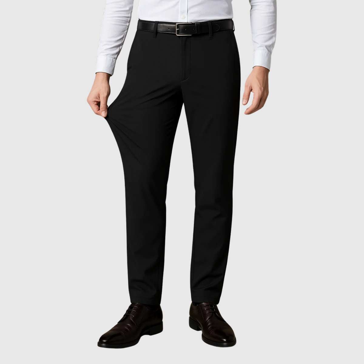Privazz – Men’s Black Dress Trousers with Stretch Fabric and Adjustable Waist