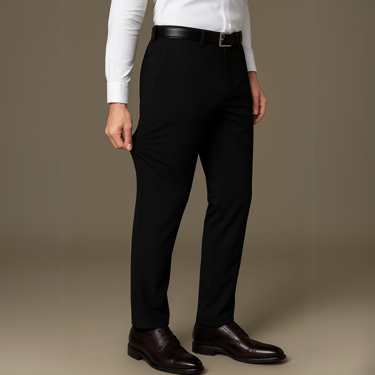Privazz – Men’s Black Dress Trousers with Stretch Fabric and Adjustable Waist